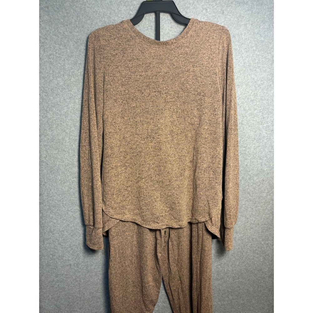 Cuddl Duds Soft Knit Lounge Set Brown Heather Pajama Jogger Set M